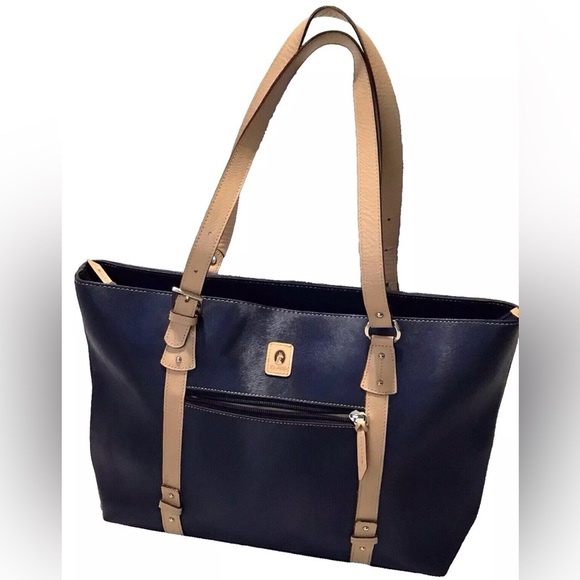 El Potro Tote Leather Blue Shoulder Bag Shopper Zipper Studs Double Handle - Picture 3 of 15